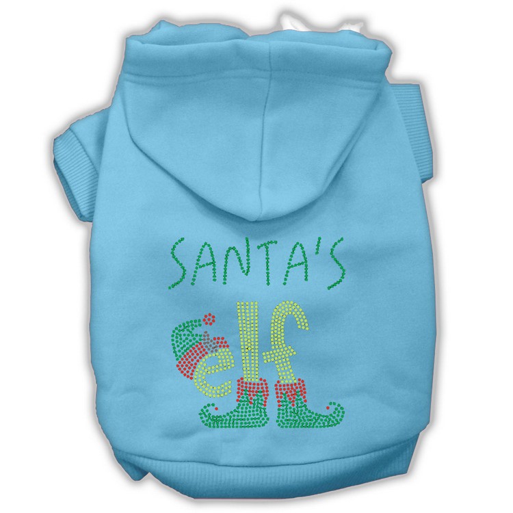 Santa's Elf Rhinestone Dog Hoodie Baby Blue XS